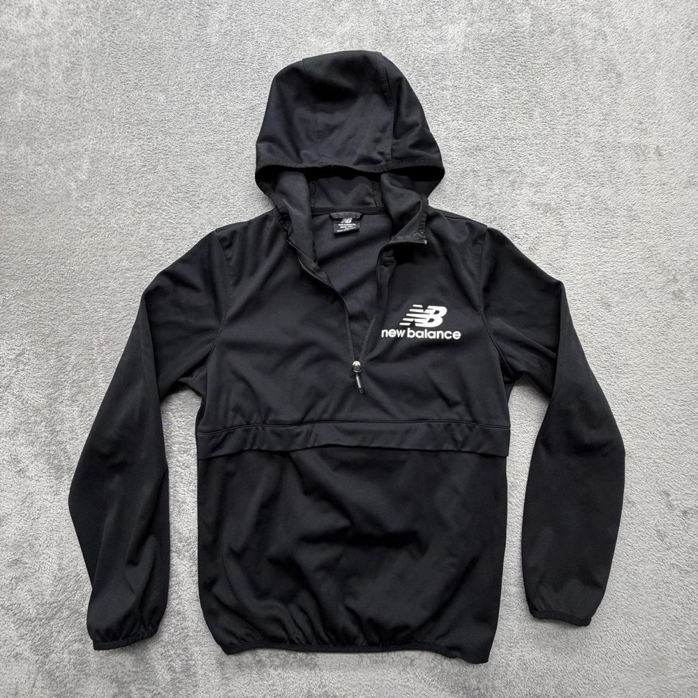 New Balance Black Hooded Half-Zip Pullover with White Logo